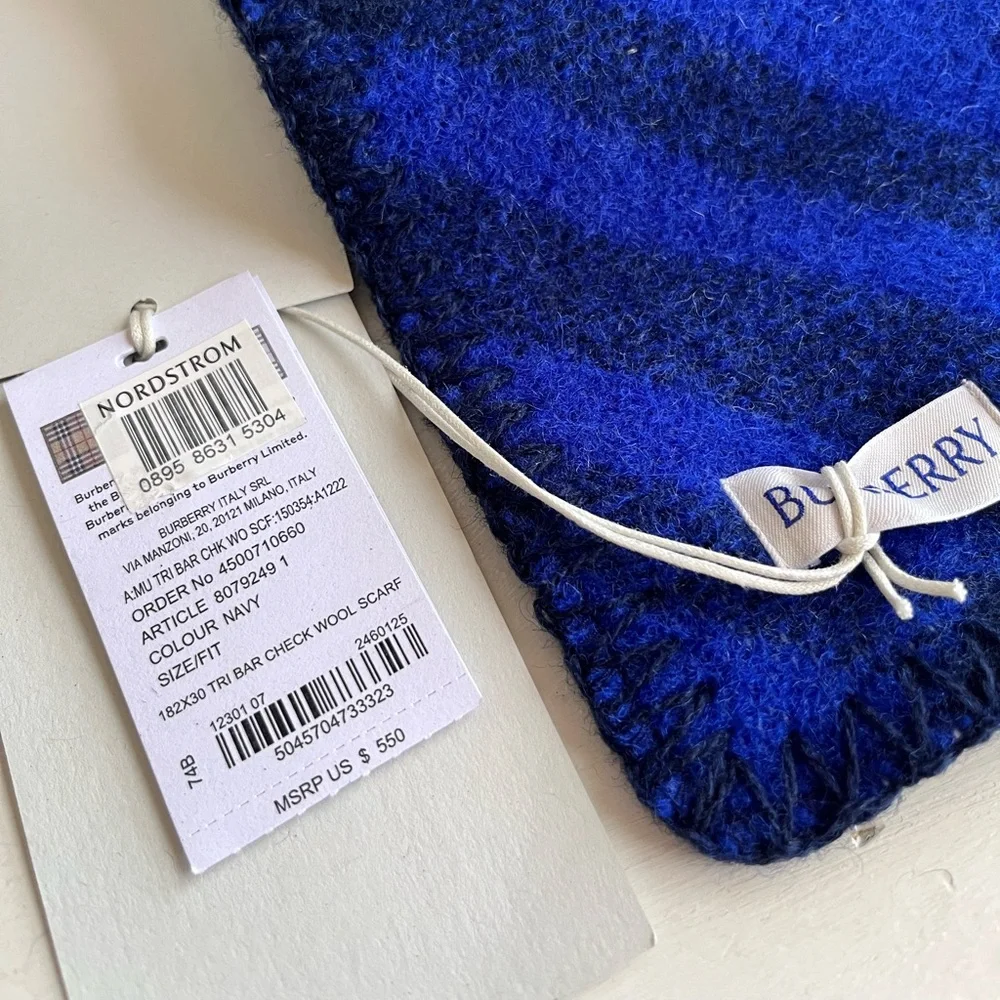 BURBERRY- Equestrian Knight Design Patch Check Wool Scarf - Picture 6 of 10